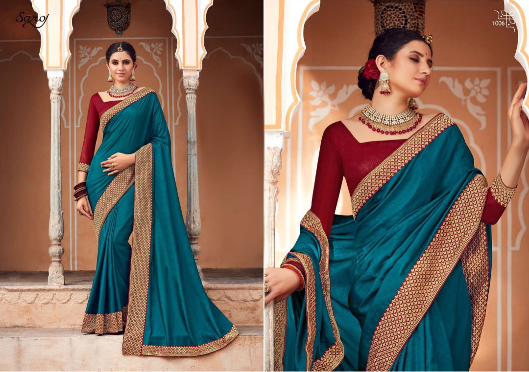Saroj Trinetra Ocassion Festive Wear Vichitra Silk Designer Latest Saree Collection